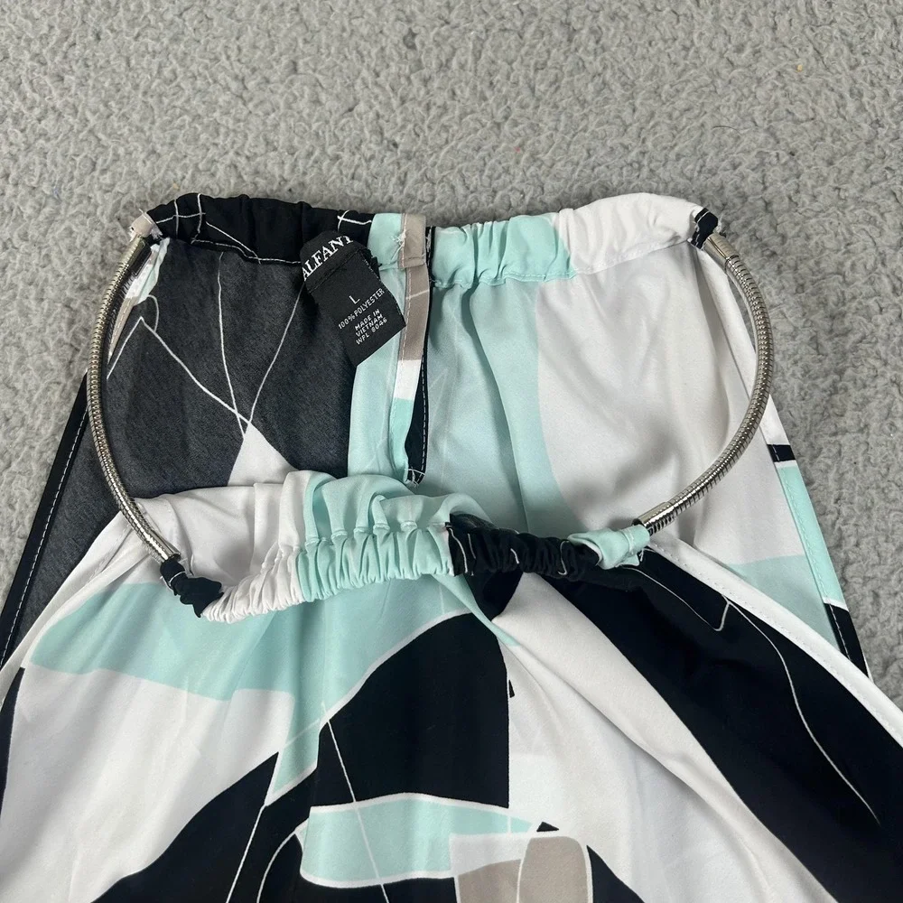 Alfani Shirt Womens Large Black Mint Beige Halter Handkerchief Hem Abstract - Picture 5 of 13